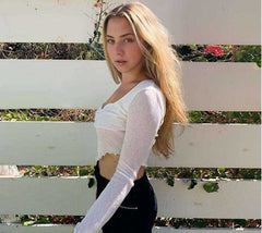 Women New Fashion Sexy See Through Full Sleeve Crop Tops T-Shirts