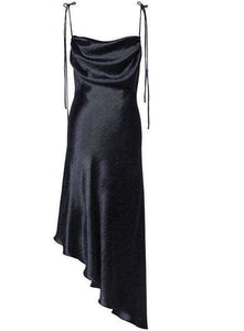 Metallic Satin Backless Straps Long Dress