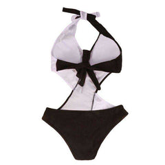 Women Swimsuit Polka Dot Patchwork Strap One Piece Bikini V Neck Trikini Swimwear