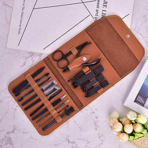Image of New 16 in 1 Unisex Manicure Pedicure Kit Stainless Steel With Travel Case
