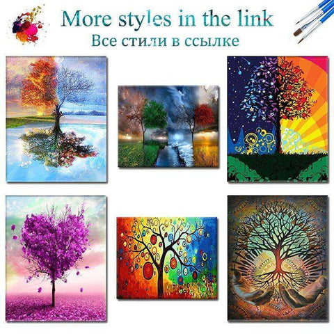 Image of DIY Framed Painting Four Seasons Tree For Home Adults Room Decoration
