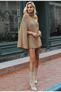 High Collar Brown Knitted Turtleneck Sweater