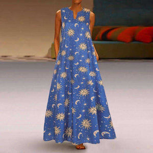 Casual Floral Printed Maxi Long Vintage Sleeveless Women Dress