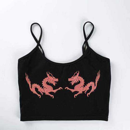 Leslie Black Dragon Crop Top