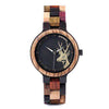 Lovers' Casual Quartz Elk Design Natural Wooden Watches with Mixed Colorful Wood Band