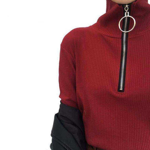 Image of Zip Up Sweater Women Turtleneck