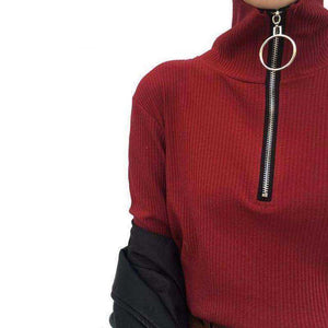 Zip Up Sweater Women Turtleneck