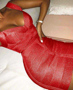 Sexy V Neck Backless Shining Bandage Party Dress