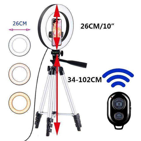 Image of 26cm Led Selfie Ring Light  Bluetooth Remote Lamp Photography Tripod Holder