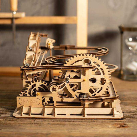Image of Marble Run DIY Waterwheel Wooden Model Building Block Assembly Toy