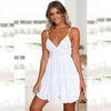 New V Neck Lace Backless Spaghetti Strap Summer Dress