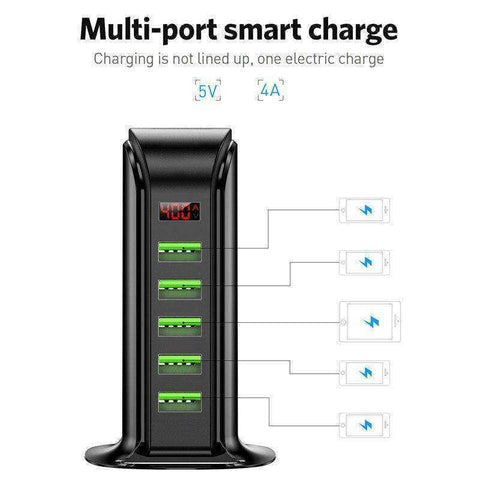Image of 5 Port USB Charger HUB LED Display Multi USB Charging Station