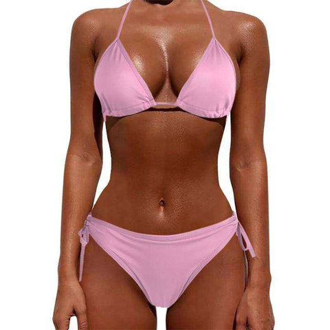 Image of Sexy Women Pure Color 2021 New Brazilian Summer Style Lady Bandage Swimwear Bikini Set