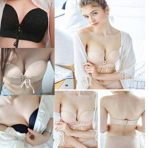 Image of Women Floral Seamless Lace Strapless Push Up Bra Invisible Wireless Lingerie Underwear