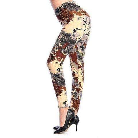 Image of New 2021 Fashion Plus Size Print Flower Guitar Plaid Thin Nine Leggings