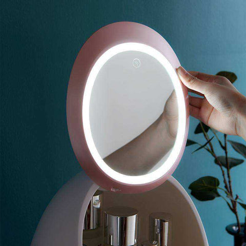 Image of Aesthetic Portable Dustproof LED Light Makeup Mirror Organizer Box