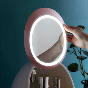 Aesthetic Portable Dustproof LED Light Makeup Mirror Organizer Box