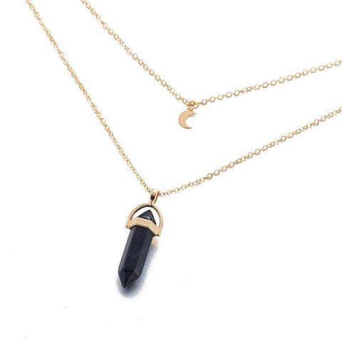 Image of Natural Stone Moon Choker Gold Color Crystal Pendant Necklace