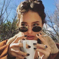 Small Oval Mirror Women Alloy Sunglasses  UV400 Eyeglasses