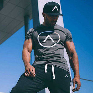 Sports Fitness Fashion Letter Printing Men's Short Sleeve T-shirt