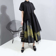 Painted Style Women Black Long Shirt Casual Dress