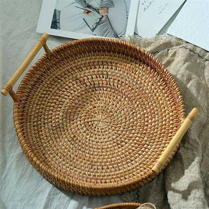 Rattan Handwoven Round High Wall Severing Food Storage Tray