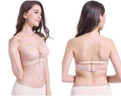 Women Floral Seamless Lace Strapless Push Up Bra Invisible Wireless Lingerie Underwear