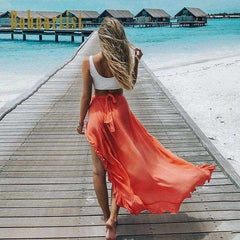 Women's Lace Up Ankle Split Maxi Skirt
