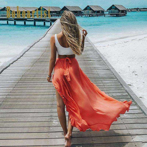 Image of Women's Lace Up Ankle Split Maxi Skirt