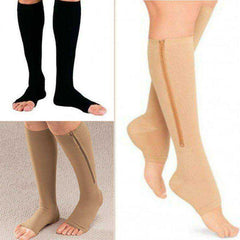 Zip Circulation Pressure Leg Knee Support  Open Toe Sports Sock