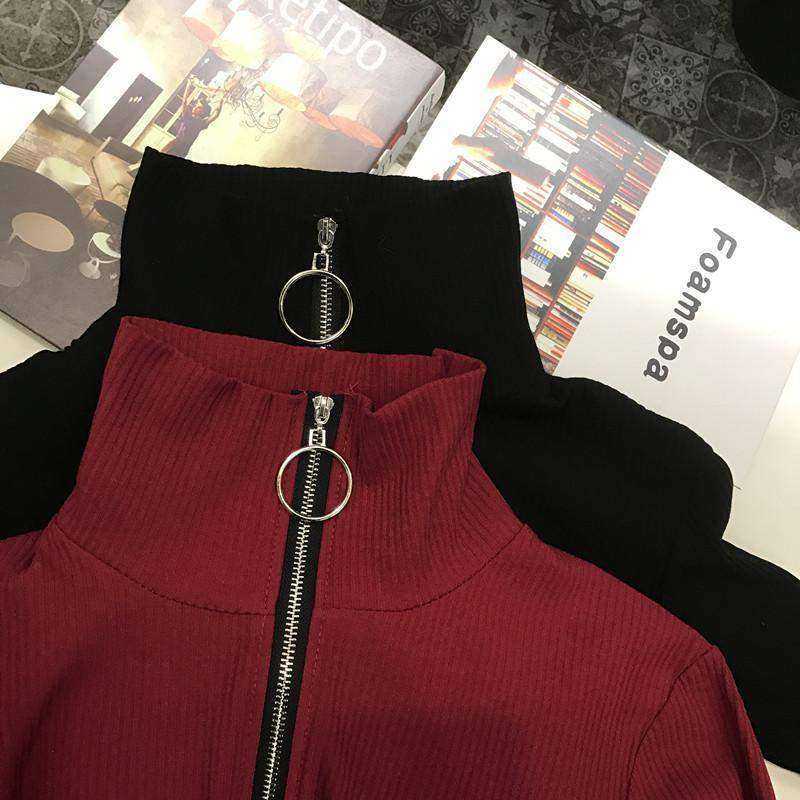 Zip Up Sweater Women Turtleneck