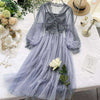 Sweet Tulle Long Sleeve V Neck Polka Dot Bohemian Slim Fairy Dress