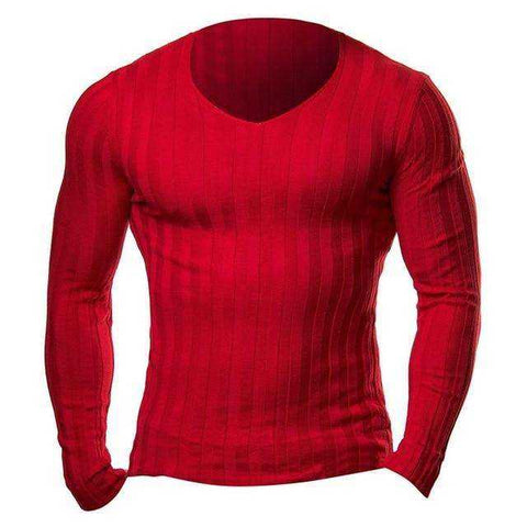 Image of Men Knitted Slim Long Sleeve V Neck Warm Sweater