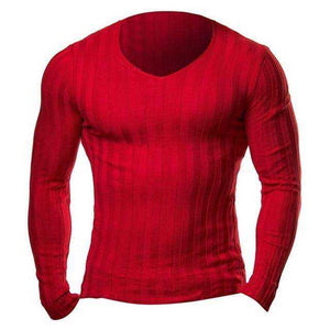 Men Knitted Slim Long Sleeve V Neck Warm Sweater