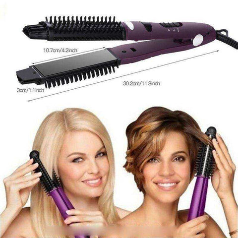 Image of Spiral Hair Straightener And Curler Brush Iron Adjustable Temp Hair Styler