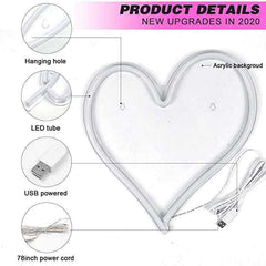 Heart Shape Neon Sign Wall Hanging Light for All Occasions Decor