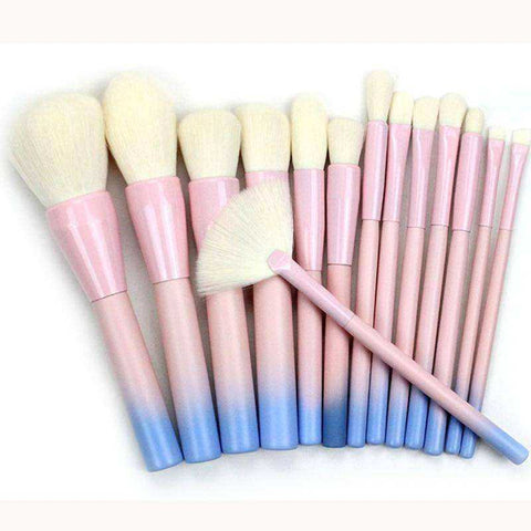 Image of 14pcs Pink Green Gradient Makeup Brushes Set