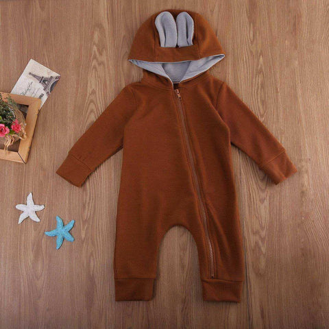 Image of Baby Brown 3D Deer Onesie Romper Winter Hooded Jumpsuit