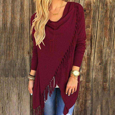 Image of Casual Loose Long Sleeve Knitted Tassel Cloak Cardigan Sweater