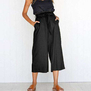 Casual cotton Wide leg sashes loose female long pants