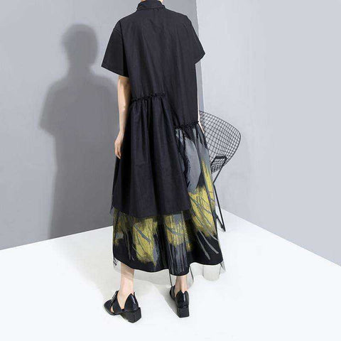 Image of Painted Style Women Black Long Shirt Casual Dress