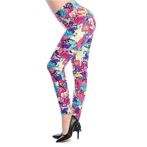 Image of New 2021 Fashion Plus Size Print Flower Guitar Plaid Thin Nine Leggings