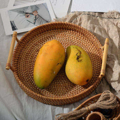 Rattan Handwoven Round High Wall Severing Food Storage Tray
