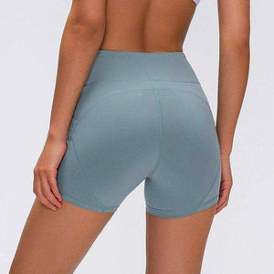 High Waisted Smooth Anti-sweat Plain Athletic Yoga Shorts with Two Side Pocket