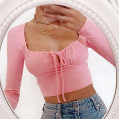 Women's Elastic Party Sweet Bandage Long Sleeve Cropped Shirt