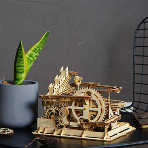 Marble Run DIY Waterwheel Wooden Model Building Block Assembly Toy