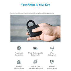 Smart Keyless Fingerprint Padlock USB Rechargeable Waterproof Security Lock