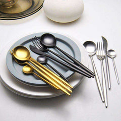 Stainless Steel Black Gold Fork Knife Spoon Tableware Set