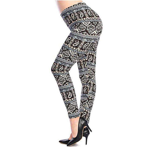 Image of New 2021 Fashion Plus Size Print Flower Guitar Plaid Thin Nine Leggings