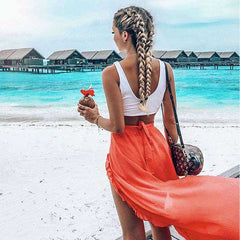 Women's Lace Up Ankle Split Maxi Skirt